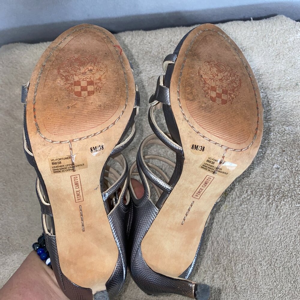 Vince Camuto Silver Metallic Strappy Heels Size 8M / EU 38 Gladiator Sandals - Picture 6 of 7
